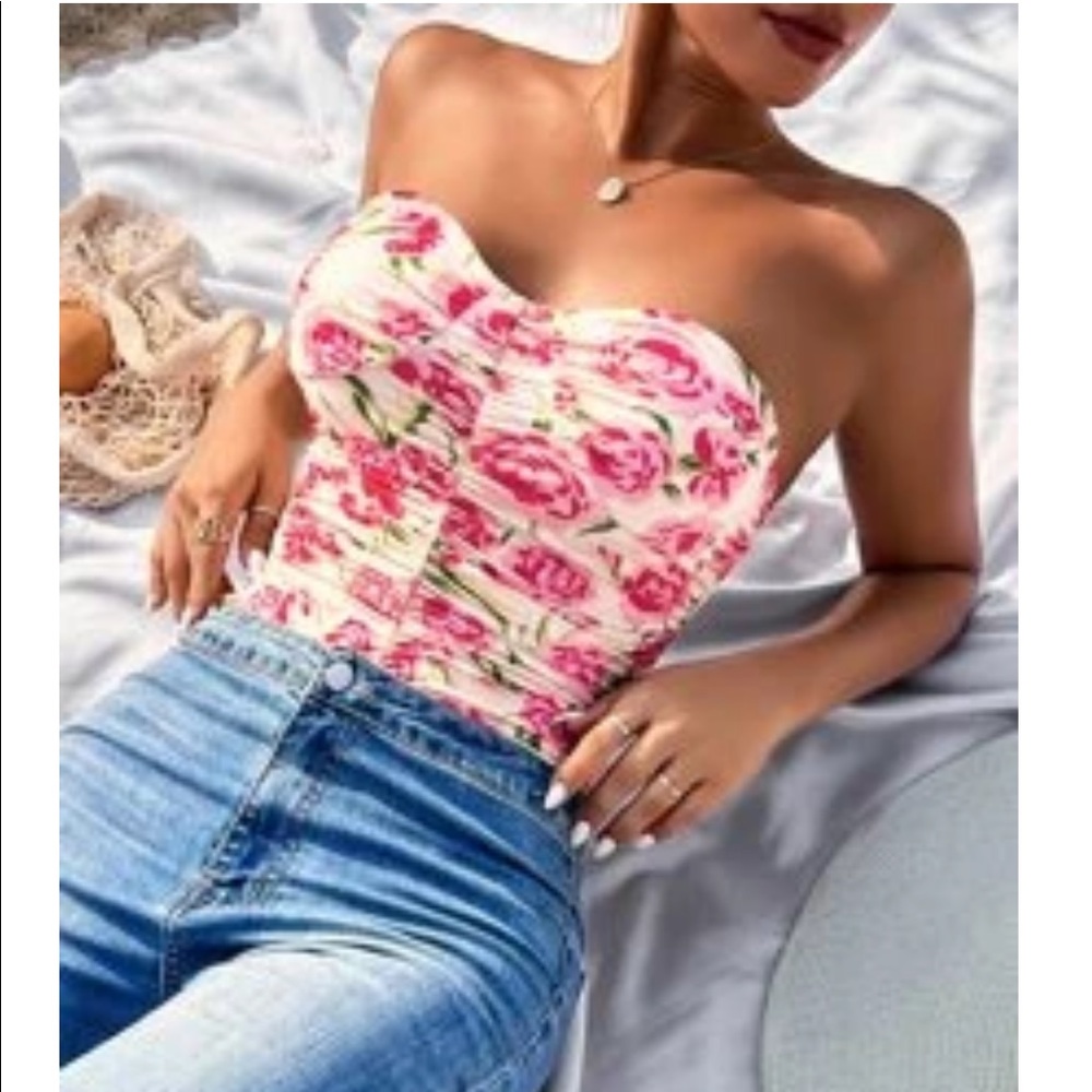 Shein Floral Strapless Bodysuit